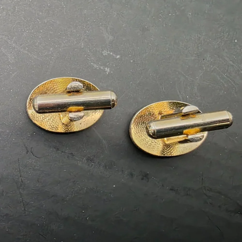 Vintage Gold Tone Oval Cufflinks Engraved Floral Scroll Mid Century Modern MCM